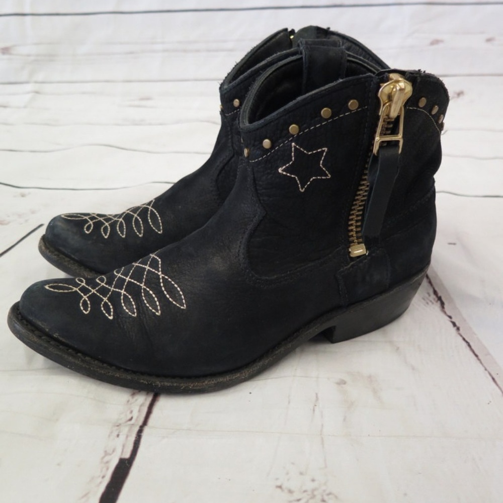 Anine Bing Cowboy Boots Black Leather Size 37 - Picture 3 of 8